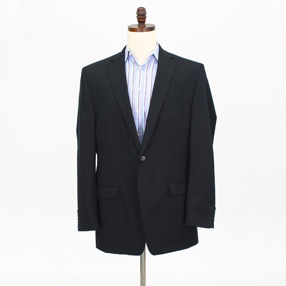 Chaps 46L Black Solid 2-Button Sport Coat Blazer Jacket T724